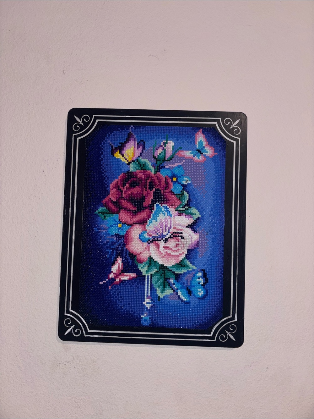 Floral Butterfly Mosaic Wall Art - Blue & Pink